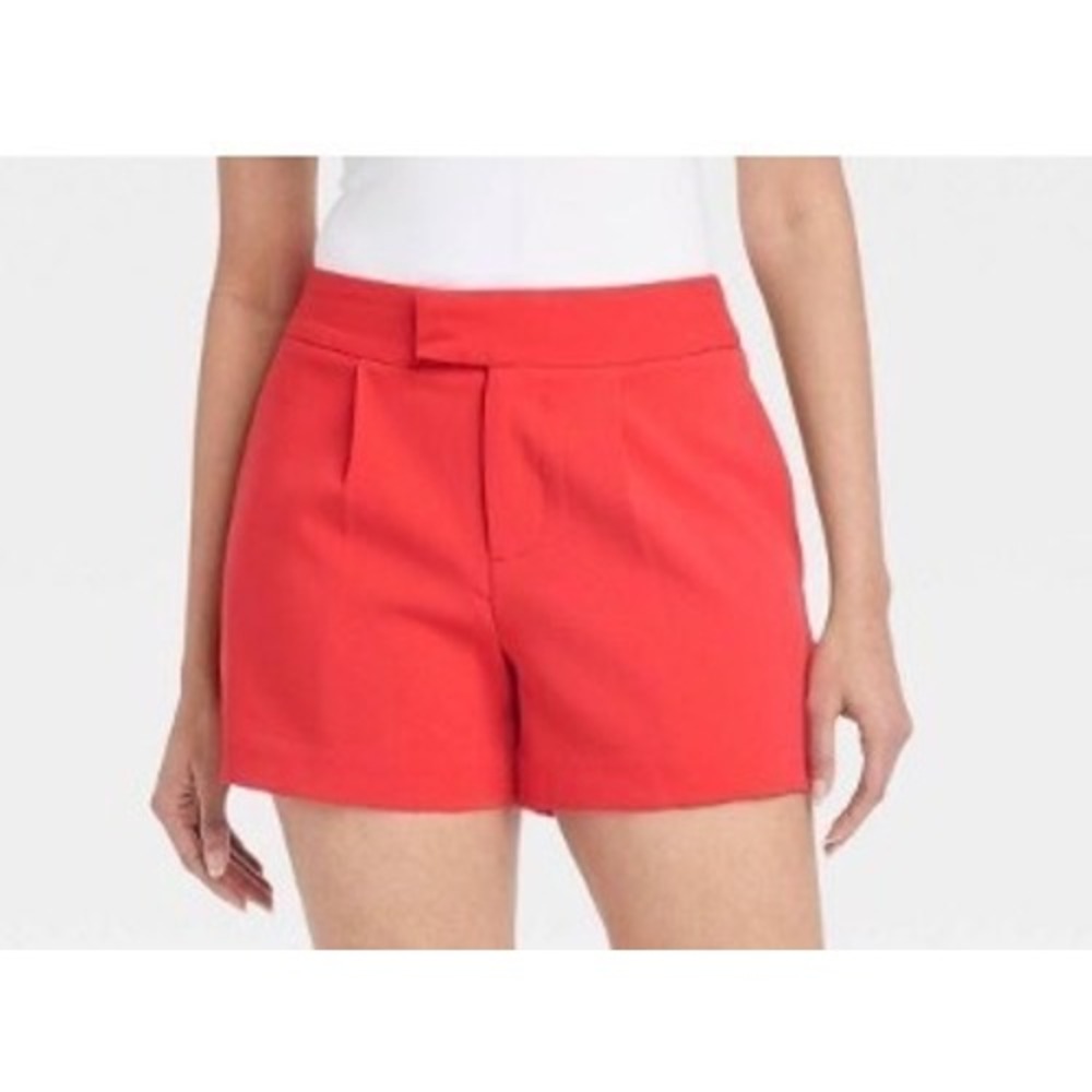 A New Day Red High-Rise Pleated Shorts NWT Size 4 Tailored Dressy Short